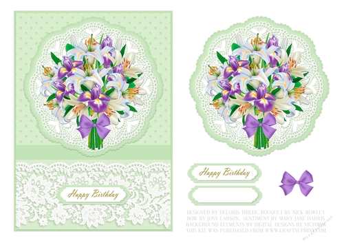 Lovely Spring Flowers On Lace - Birthday Topper - Card One
