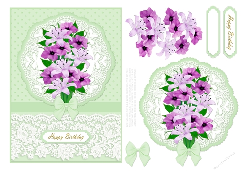 Lovely Spring Flowers On Lace - Birthday Topper - Card Two