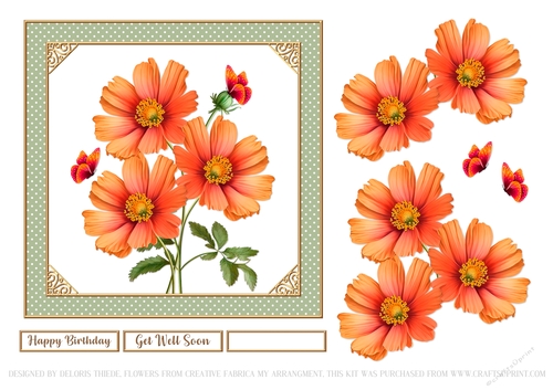 Lovely Floral Birthday/Get Well Topper - Green