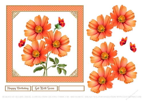 Lovely Floral Birthday/Get Well Topper - Orange