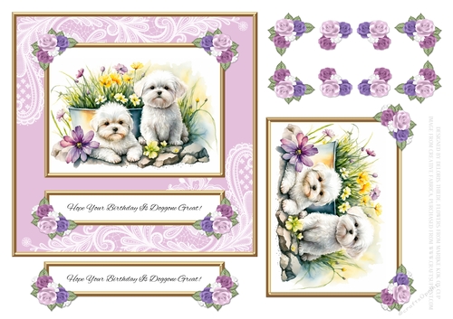 Cute Maltese Puppies Birthday Topper - Card Three