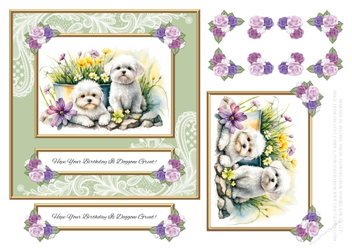 Cute Maltese Puppies Birthday Topper - Card Four
