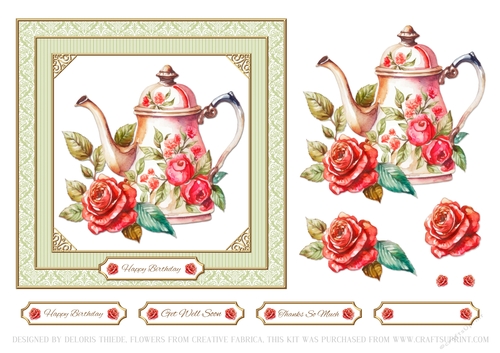 Lovely Teapot N Roses Birthday/Get Well/Thank You Topper #1