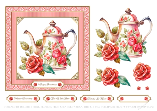 Lovely Teapot N Roses Birthday/Get Well/Thank You Topper #2