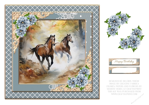 Beautiful Watercolor Horses Birthday Topper #1