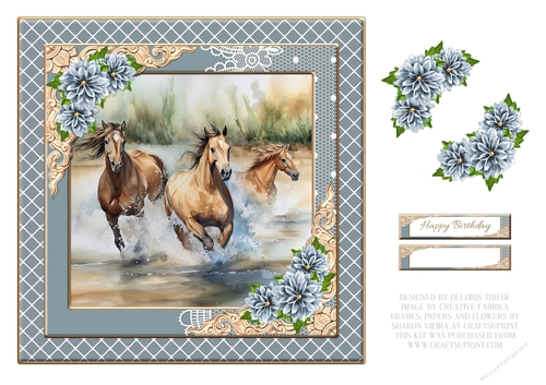 Beautiful Watercolor Horses Birthday Topper #2