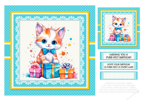 Cute Kitten Birthday Topper - Card One