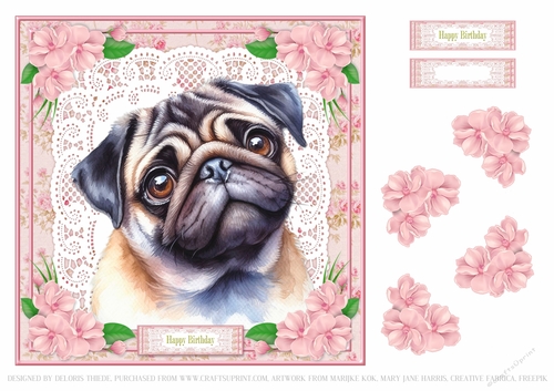 Cute Pug Puppy Birthday Topper