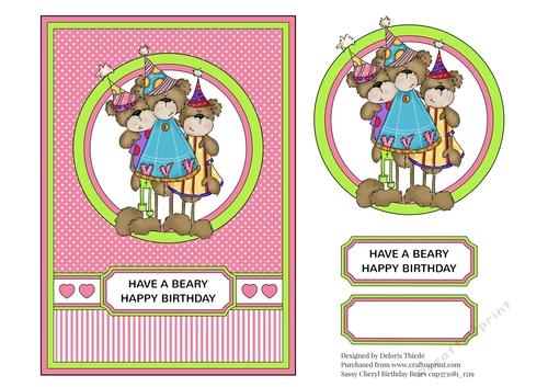 Sassy Cheryl Beary Happy Birthday (Pink/Green)
