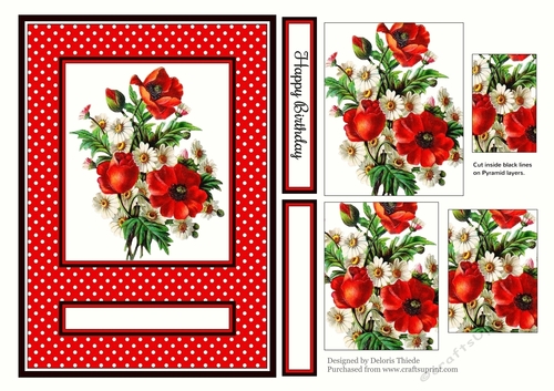 Lovely Vintage Poppies Pyramid Card Topper