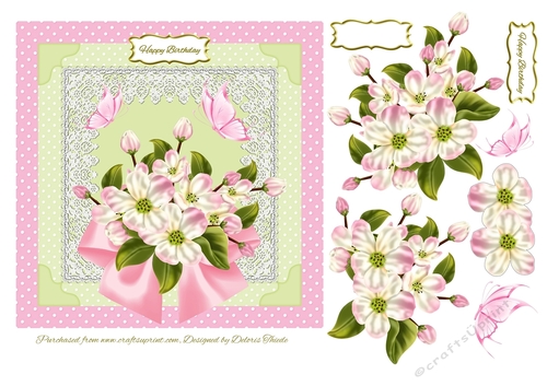 Lovely Apple Blossom Decoupage Birthday Card Topper