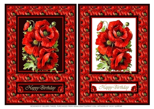 2 Beautiful Poppy Card Fronts 5 X 7