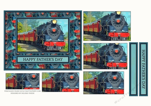 Steam Train Pyramid Fathers Day/Birthday Card (dark blue/red)
