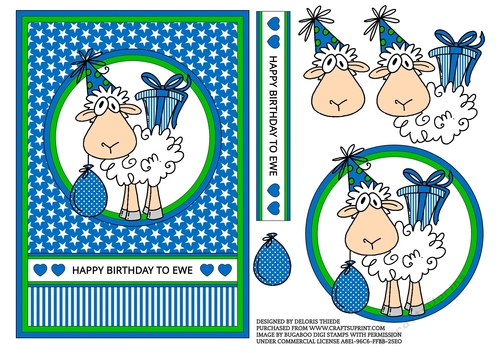 Happy Birthday To EWE - Blue/Green Topper + Decoupage