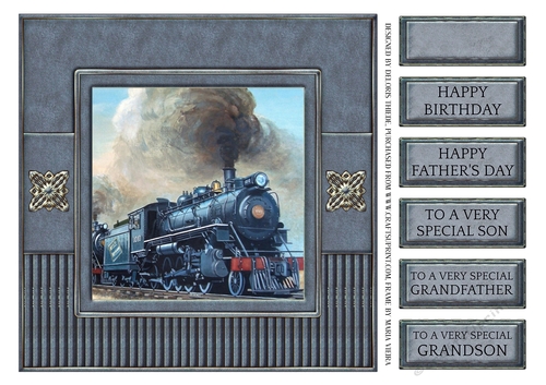 7 X 7 Steam Train Birthday/Fathers Day Quick Card Blue/Gray