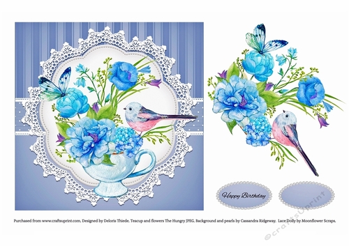 Lovely Watercolor Teacup Topper (Blue)