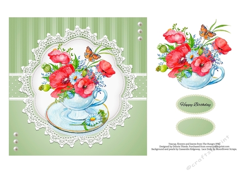 Lovely Watercolor Teacup Topper (Green)