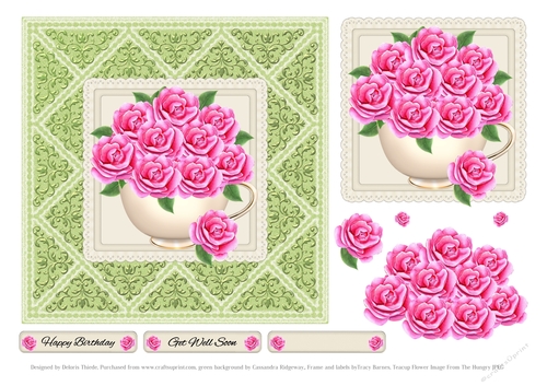 6 X 6 Teacup with flowers topper