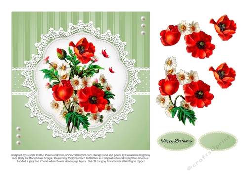Lovely Vintage Poppies 6 X 6 Topper 