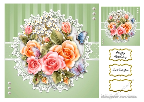 Beautiful 7 X 7 Floral Topper Plus Gift Tag (Green)