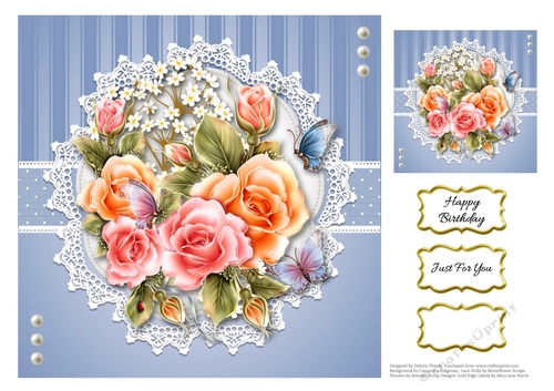 Beautiful 7 X 7 Floral Topper Plus Gift Tag (Blue)