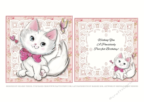 Wishing You A Pawsitively Purrfect Birthday Topper Plus Insert (White Kitty)
