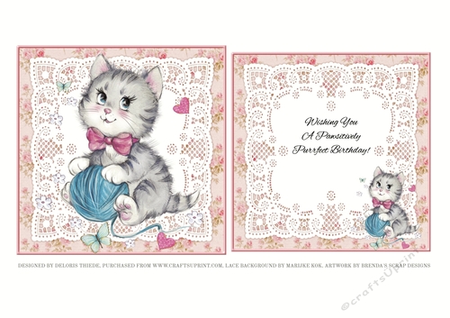 Wishing You A Pawsitively Purrfect Birthday Topper Plus Insert (Kitty Yarn)