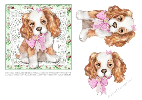 Cute Puppy On Vintage Lace (Green)