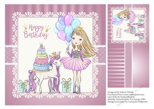 Unicorn Birthday Topper Plus Gift Tag (Light Hair)