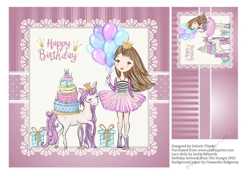 Unicorn Birthday Topper Plus Gift Tag (Dark Hair)