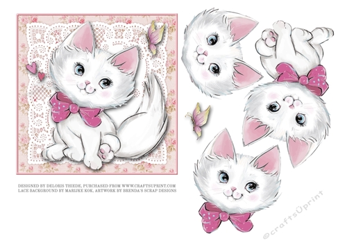 Cute Little Kitty On Pink Vintage Lace BG