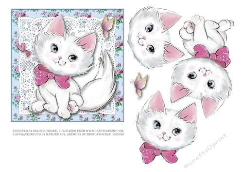 Cute Little Kitty On Blue Vintage Lace BG