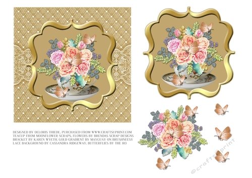 Lovely golden lace topper plus decoupage layers