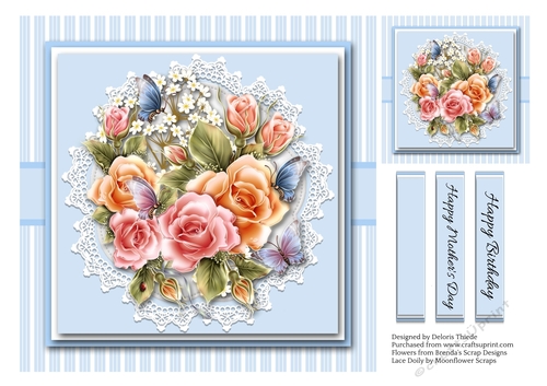 Lovely Floral Bouquet Birthday/Mothers Day Topper (Blue)