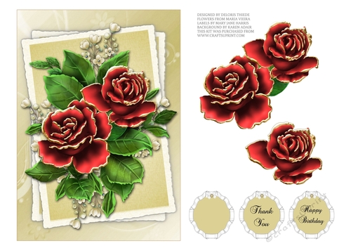 Lovely Red Roses - Birthday/Thank You Topper