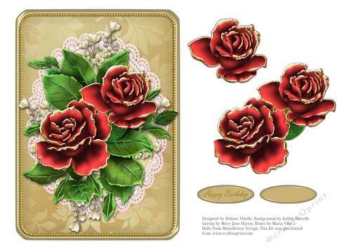 Lovely Roses On A Vintage Lace Doily (Red/Gold)