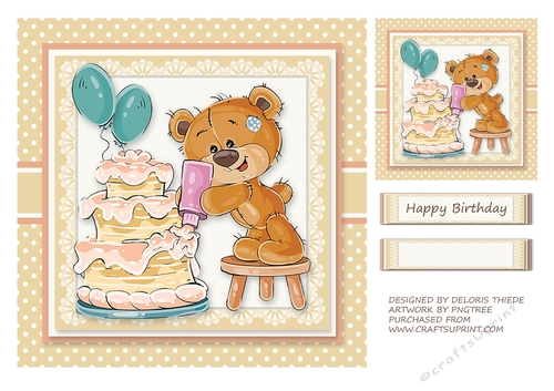 Cute Teddy Birthday Topper Plus Gift Tag