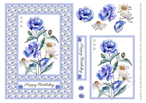 Blue poppies and white daisies step by step topper