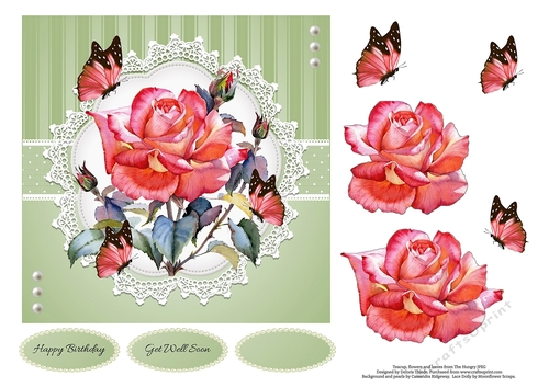 Lovely Pink Roses/Butterflies Topper