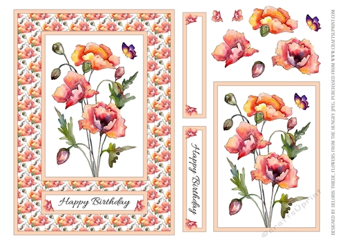 Watercolor Poppies Birthday Topper