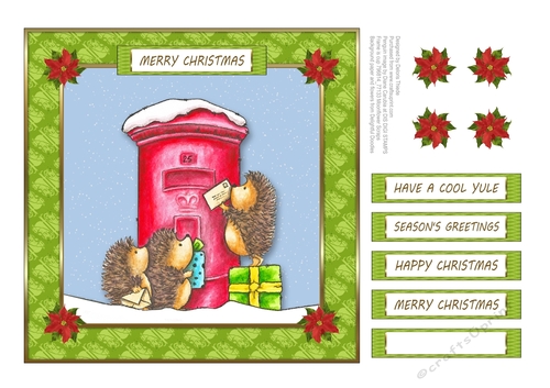 Cute little hedgehogs mailing letters to Santa (grreen frame)