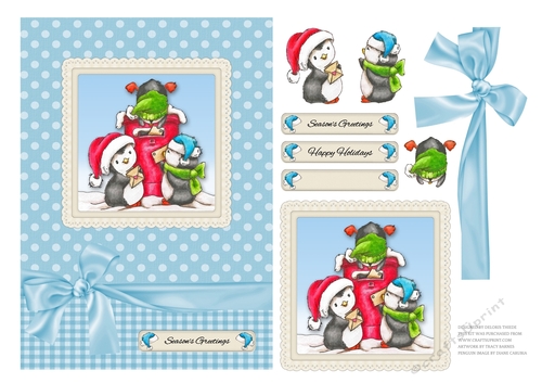 Cute Penguins Sending Letters To Santa (Blue)
