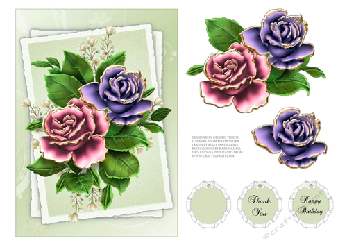Lovely Pink Purple Roses Topper (Green)