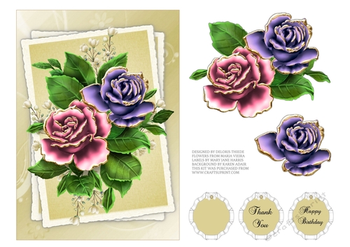 Lovely Pink Purple Roses Topper (Gold)