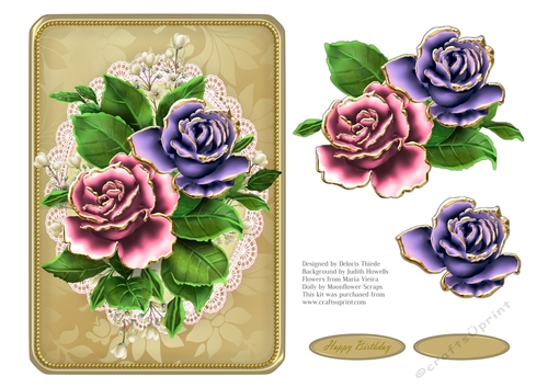 Lovely Pink And Purple Roses On Vintage Lace Doily