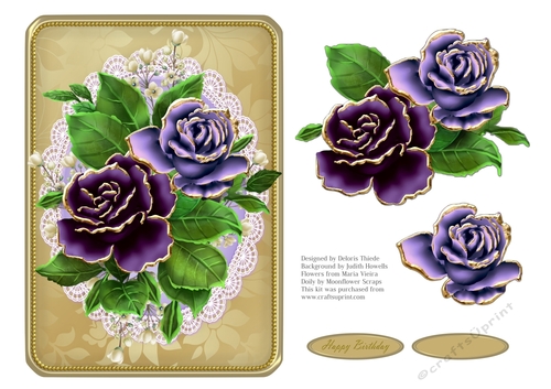 Lovely Purple And Lilac Roses On Vintage Lace Doily