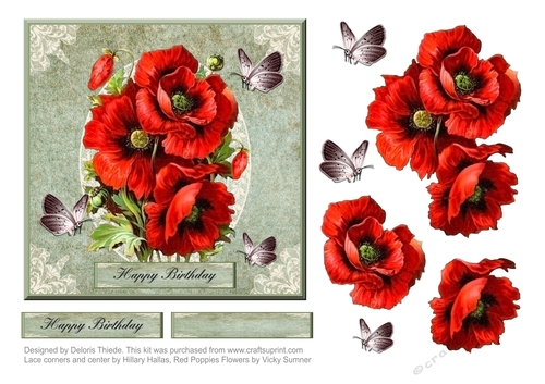 Beautiful red poppies on vintage lace 