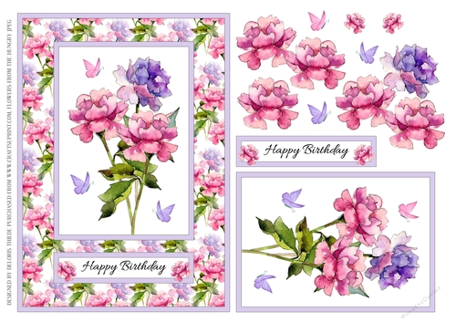 Lovely Watercolor Peonies Birthday Topper