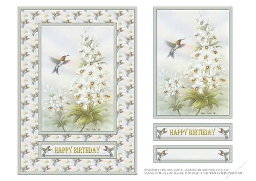 Lovely Rob Pohl Watercolor Hummingbird/Floral Birthday Topper