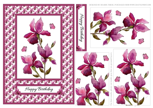 Lovely Watercolor Iris Pyramid Birthday Topper